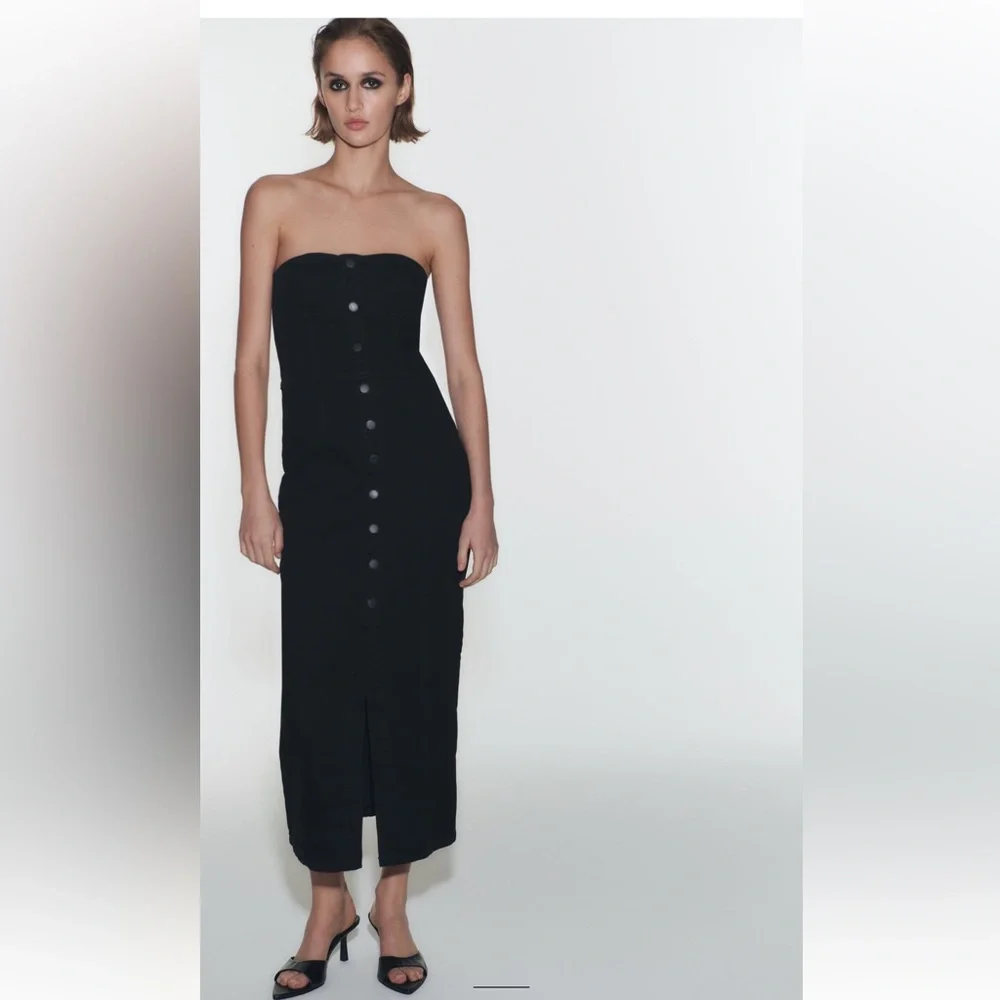 ZARA BLACK ZW BUSTIER DENIM DRESS